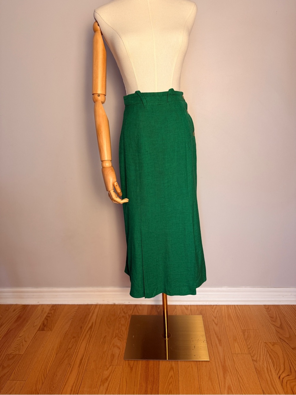 VTG Jac Dale Emerald Green Midi Pencil Skirt Made in Canada Size 26” waist